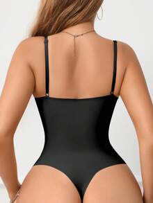 SHEIN 1 bộ áo định hình toàn thân màu trơn dành cho nữ, có dây đeo điều chỉnh được. - màu đen - Xem 2