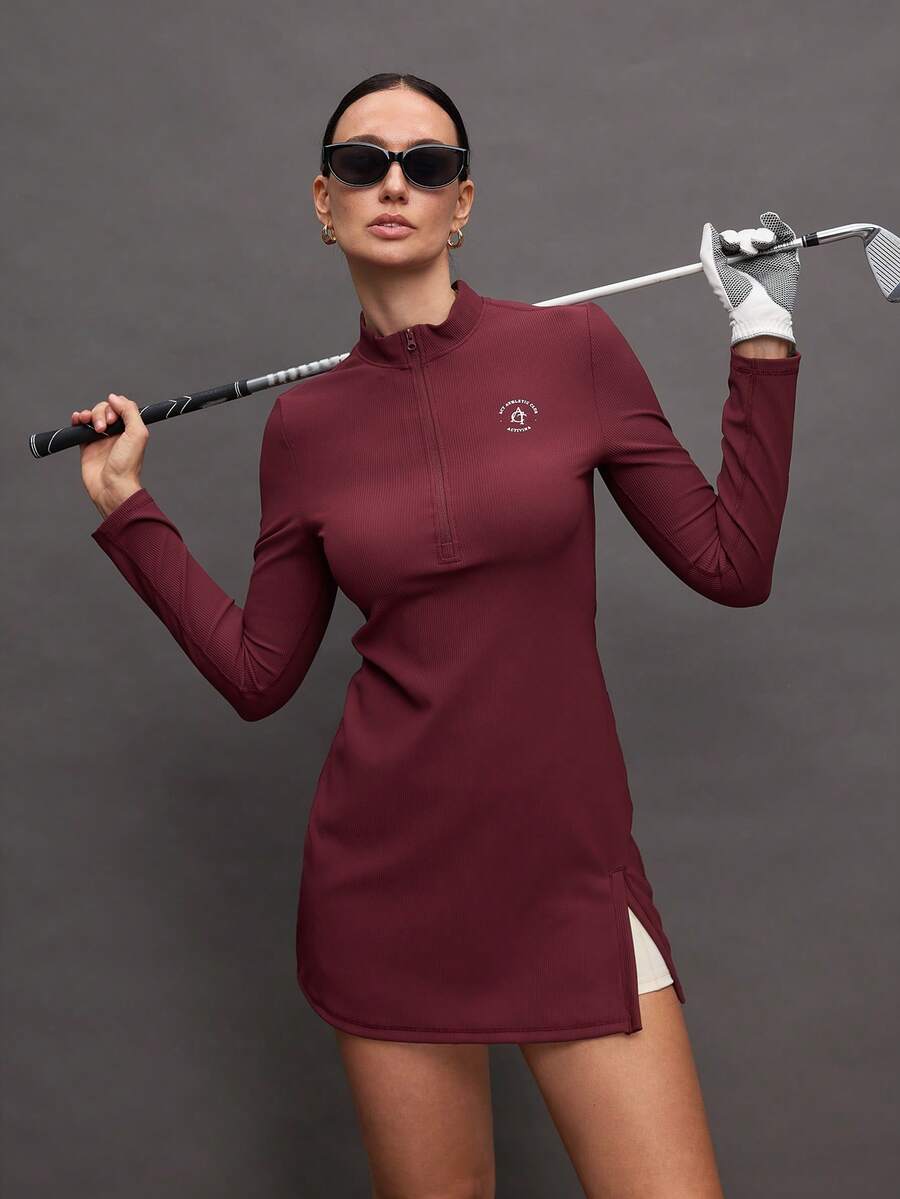 Activina Women's Golf Zip-Up Half Placket Sports Dress - Burgundy - View 1