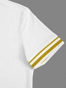 Manfinity Homme 男士字母印花圆领短袖休闲T恤和抽绳腰短裤套装 - 黑與白 - 查看 4