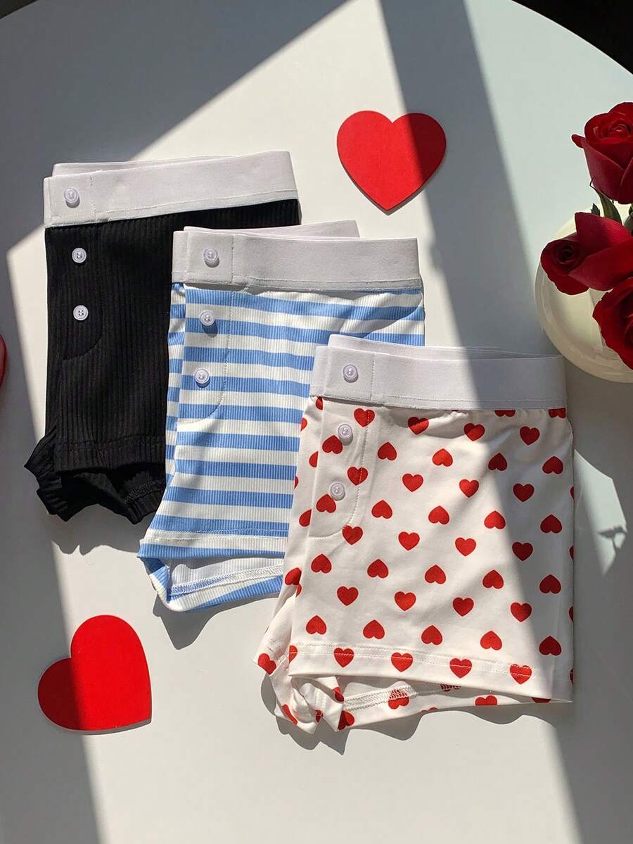 Comfortcana 2026 New Fashionable Women's Button Design Elastic Waist Casual Shorts Summer Valentine's Day Beach Shorts Vacation Graphic Shorts - Multicolor - View 1