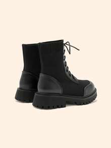 CUCCOO BASICS 女士系带中筒靴，时尚百搭，适合日常穿着，秋冬季 - 黑色 - 查看 10