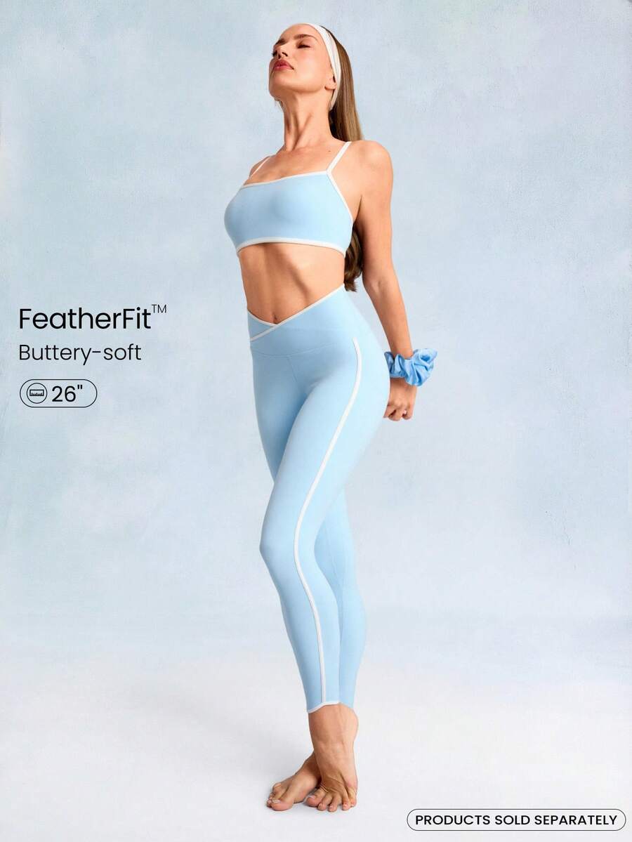 GLOWMODE 26'' FeatherFit™ Striped Waist Hem Leggings Low Impact Yoga Pilates Daily Valentine's Day - Blue Day - View 1