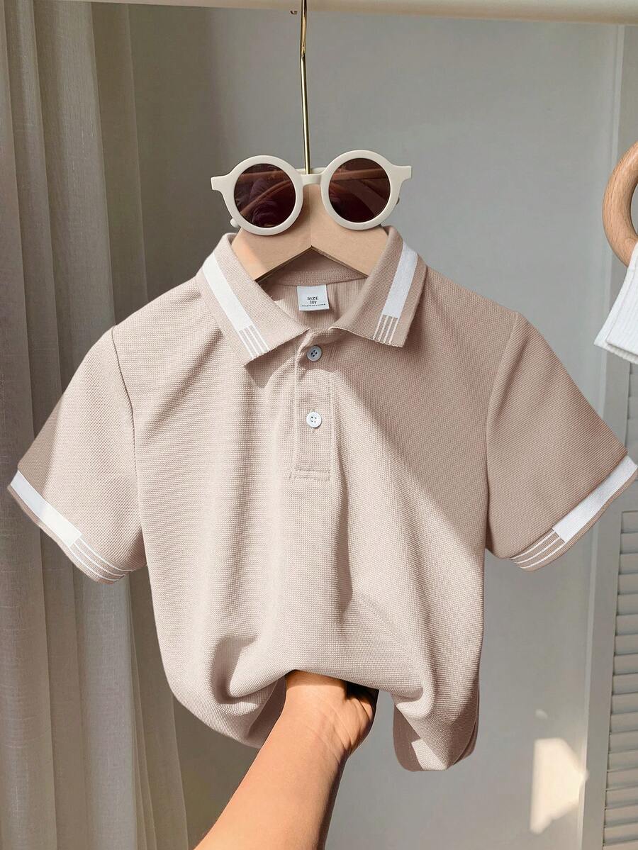 SHEIN Tween Boy Casual School Collar Short Sleeve Polo Shirt - Apricot - View 1