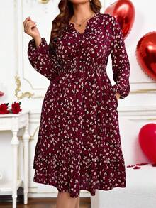 EMERY ROSE Plus Size Women Burgundy Midi Dress For Autumn,Spring - Burgundy - View 1