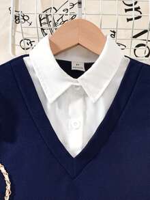 Tween Girl Shirt Style Top & Cherry Embroidered Denim Pleated Skirt Set - Multicolor - View 3