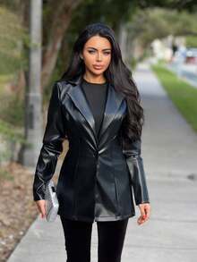 Durrani Popal 西裝領單釦PU皮革外套