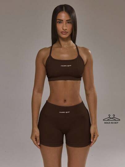 Musera Sport Cross Back Sports Bra And Scrunch Bum Leggings Co-Ord Set Padel Winter Activewear Sport Gym Workout Active Sets Workout Sets