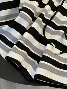 Resyla Women's Casual Striped Print T-Shirt And Shorts 2 Pieces Set, Summer