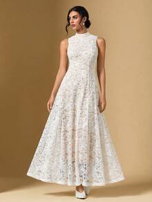 Briarwyn 女士优雅蕾丝无袖连衣裙，适合派对穿着 - 白色 - 查看 6