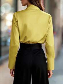 Balvessa Damen Burgunder Satin Bluse, hochwertige Hemdbluse, Frühling/Herbst - Gelb - Übersicht 2