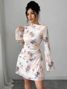 Modelyn French Style Digital Tie-Dye Print Dress For Women - Multicolor - View 3