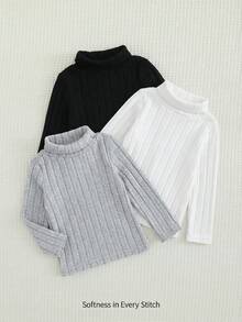 Cozy Pixies Baby Boy Soft Knit Casual Versatile Mandarin Collar Long Sleeve Pullover Top - Multicolor - View 3