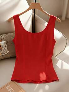 Franclia 新款蝴蝶结无袖女式背心，修身夏季外套 - 紅色 - 查看 2