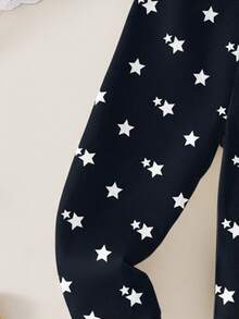 6件套女童可爱爱心星形印花短袖上衣和打底裤睡衣套装，柔软弹力针织面料，贴身合体 - 彩色 - 查看 4