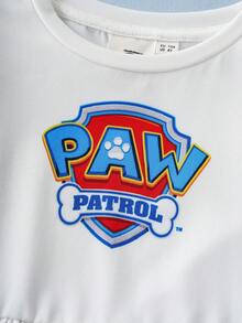 SHEIN | PAW Patrol Young Girl Summer Casual Cute Cartoon Letter Graphic Ruffle Armhole Dress