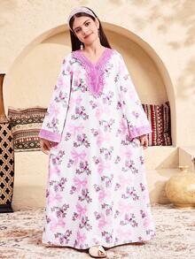 SHEIN 少女碎花休闲雪纺连衣裙 - 粉色 - 查看 5