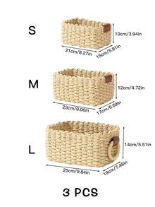 1个编织篮，3件套（小号+中号+大号）编织收纳篮，纸绳编织带提手篮，小型编织收纳篮，可爱装饰礼品篮，储物容器，橱柜抽屉收纳篮，卧室收纳篮，客厅收纳篮，宿舍收纳篮，桌面收纳篮，乡村风装饰篮，波西米亚风可重复使用收纳篮，适用于文具、衣柜收纳篮、玩具收纳篮、化妆品收纳篮，桌面收纳篮，理想礼品篮 - 米色 - 查看 12