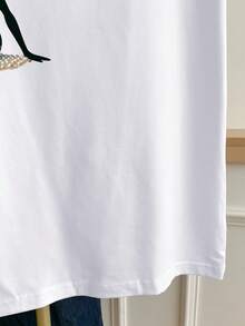 Resyla Women's Casual Everyday Commute Elegant Pearl Print Ringer Short Sleeve T-Shirt, Summer