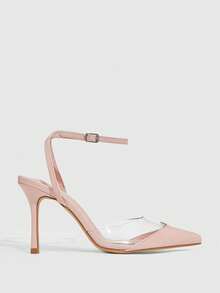 CUCCOO SZL Black Satin Twill & Mesh Patchwork Fashion Sexy Elegant Wedding Season Pointed Toe Strap High Heel Pumps Valentine's Day - rouge powder - View 3