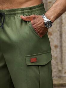 Manfinity Homme 夏季加大码男士休闲纯色工装短裤 - 軍綠色 - 查看 4