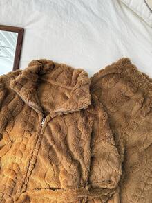 Franclia 休闲拉链上衣和裤子家居服套装 - 駝色 - 查看 5