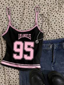 Attitoon Bộ 3 áo hai dây croptop thể thao retro in chữ và số dành cho nữ, kiểu dáng giản dị và đa năng, phù hợp cho mùa hè, mùa xuân, bãi biển, trận đấu bóng đá, thi đấu thể thao, đồng phục cổ vũ. - Nhiều màu - Xem 5