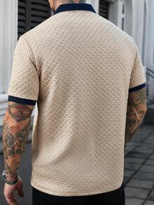 Manfinity Homme Áo polo nam cỡ lớn tay ngắn phối màu tương phản, kiểu dáng thường ngày, thích hợp đi làm. - Màu Khaki - Xem 2
