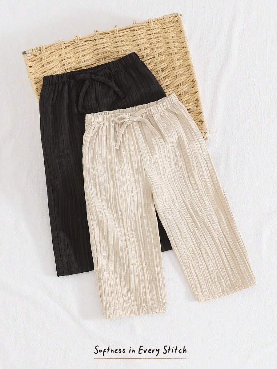 Cozy Pixies 2pcs Baby Girl Crinkle Texture Loose Wide Leg Pants, Straight Leg Trousers, Versatile Casual Pants, Holiday Style - Multicolor - View 1