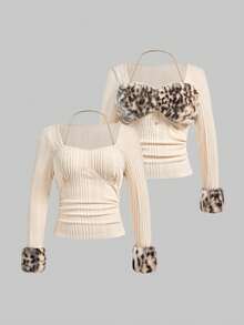 ROMWE J-Fashion Áo crop top ôm sát in họa tiết da báo Harajuku Y2K cỡ lớn dành cho nữ - Cà phê nâu - Xem 2