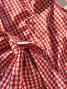 Comfortcana 女士格子蝴蝶结装饰迷你连衣裙