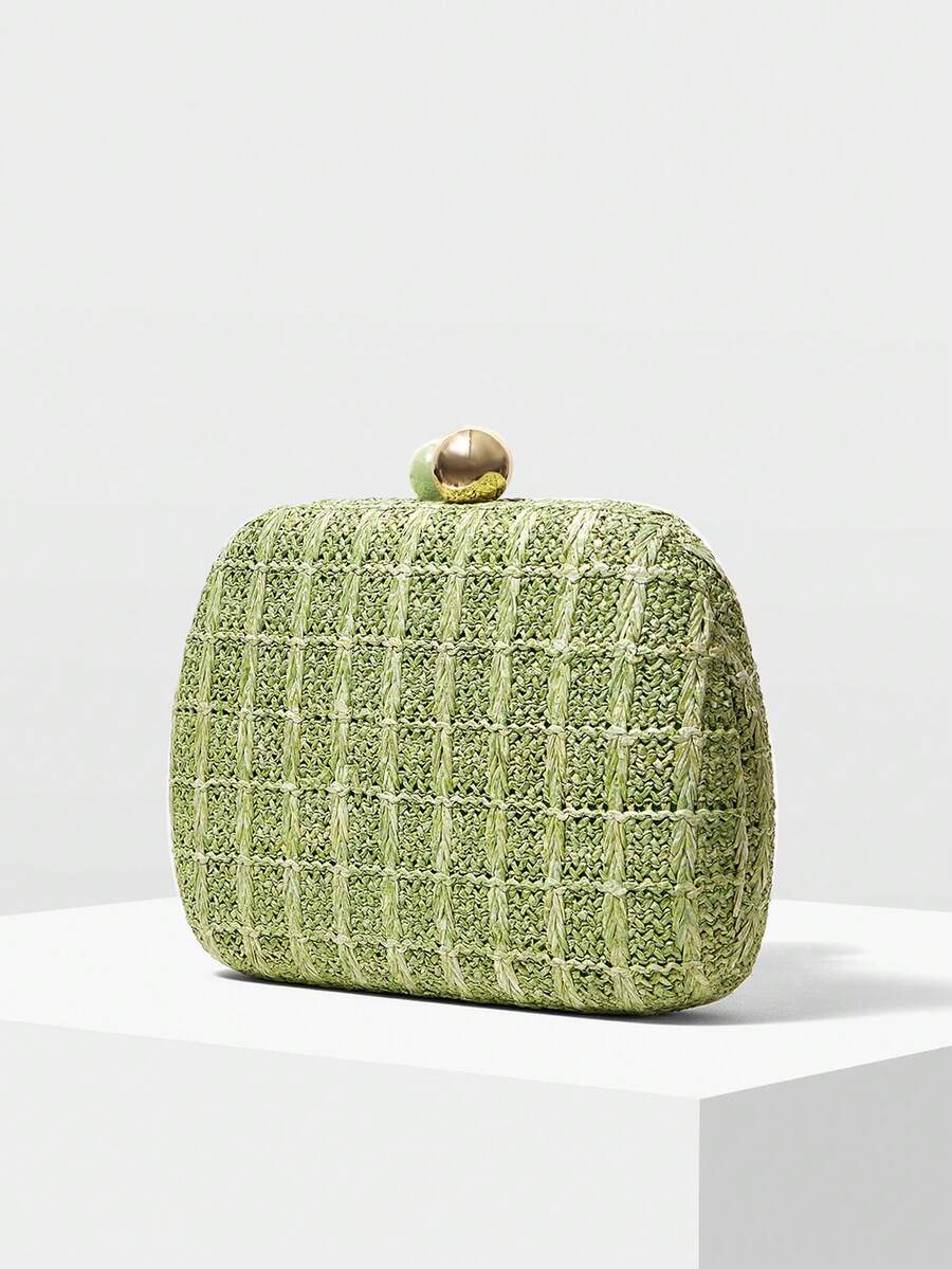 MOTF PREMIUM 女士小巧时尚度假草编手拿包，适合度假/旅行 - 綠色 - 查看 2