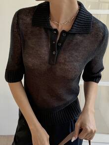 Livesso Lös passform, business casual, tunn, svart pullover, lämplig för kontor, pendling, gatustil, vår-/sommarsemester - Svart - Visa 6