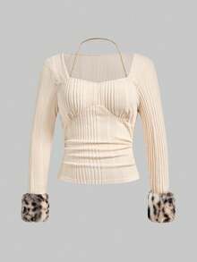 ROMWE J-Fashion Áo crop top ôm sát in họa tiết da báo Harajuku Y2K cỡ lớn dành cho nữ - Cà phê nâu - Xem 3