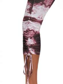 TypaGal 女士高腰扎染印花紧身抽绳七分裤 - 粉色 - 查看 5