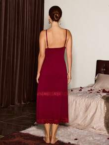 Slumberist Nuisette longue sans manches en patchwork de dentelle pour femmes - Vieux Rose - Voir 2