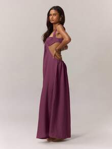 MUSERA Bộ jumpsuit ống rộng xếp ly ở phần ngực, phong cách boho, thích hợp cho kỳ nghỉ hè, tiệc cưới, hẹn hò kiểu miền Tây, trang phục dự tiệc cưới thanh lịch, Ngày của Mẹ. - Màu tím hoa cà - Xem 3