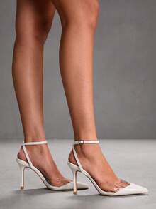 CUCCOO SZL Schwarze Satin-Twill- und Mesh-Patchwork Mode sexy elegante Hochzeitssaison Spitze Zehen Riemen High Heel Pumps