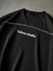 TOKVUE 男士基础休闲T恤，3D图案设计，适合日常穿着、外出、上学、聚会、音乐节等场合。 - 黑色 - 查看 3