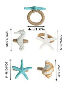 4-20 Pcs Hand-Woven Linen Rope White Resin Starfish Napkin Rings, Ideal For Outdoor, Themed And Holiday Table Decor - Multicolor - View 3