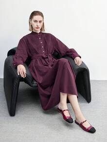 CUCCOO BIZCHIC Zapatos planos de mujer con diseño de color block, sencillo y de moda. Diseño hueco, adecuado para el lugar de trabajo, la oficina y el transporte. Zapatos de mujer cómodos y elegantes, versátiles para vacaciones. - Burdeos - Ver 6