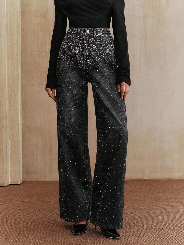 Calça Flare Azul, Adequada para Outono/Inverno, Natal, Ano Novo, Elegante, Luxuosa, Chique, Casual
