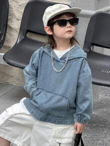 DAZY Toddler Boys' Plain Simple Hooded Long Sleeve Denim Jacket