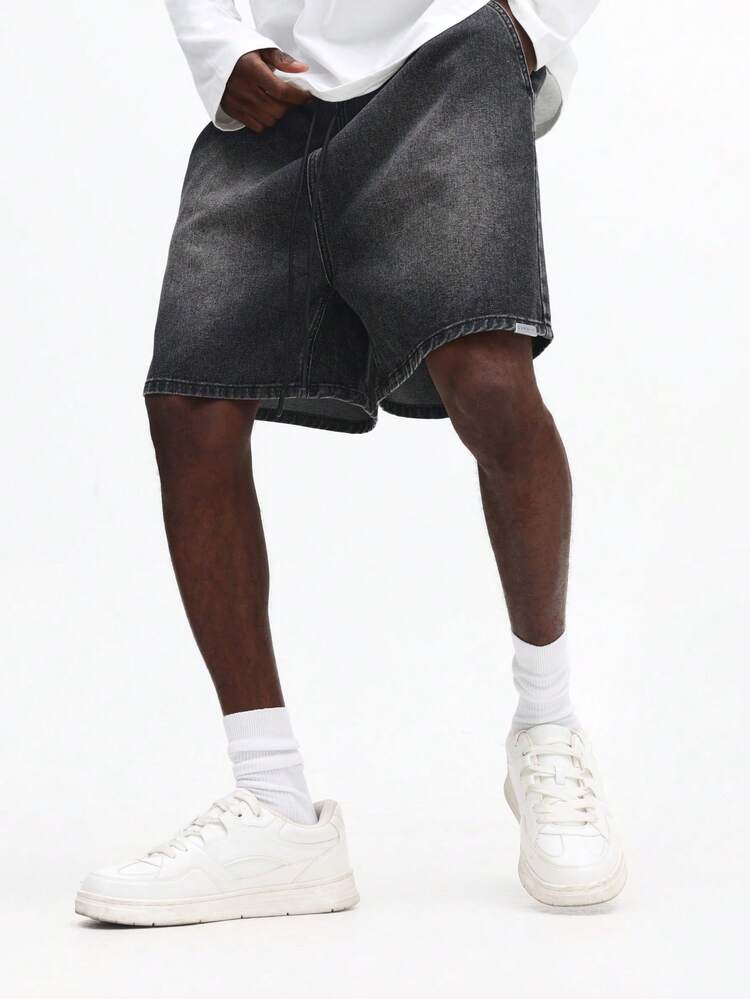 Relaxed Pull-On Denim Shorts With Elastic Waistband