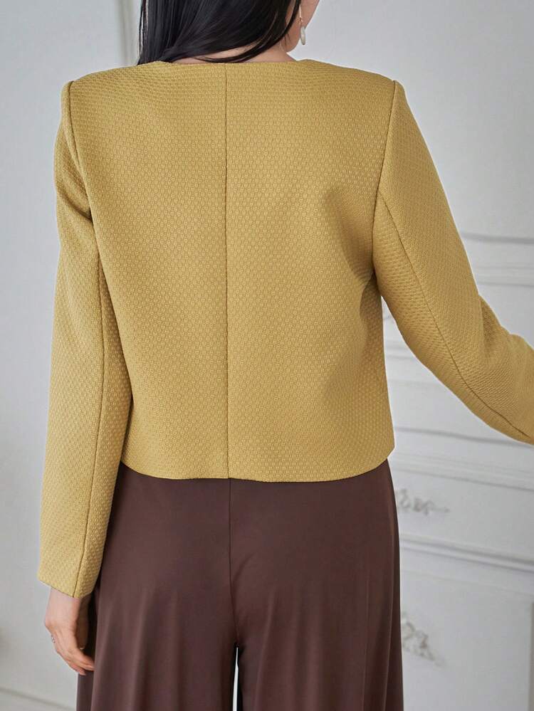 Women's Elegant Plain Texture Round Neck Pocket Regular Jacket, Spring