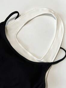 Franclia Spring/Summer Minimalist Colorblock Women's Camisole With Built-In Padding - Black and White - View 4