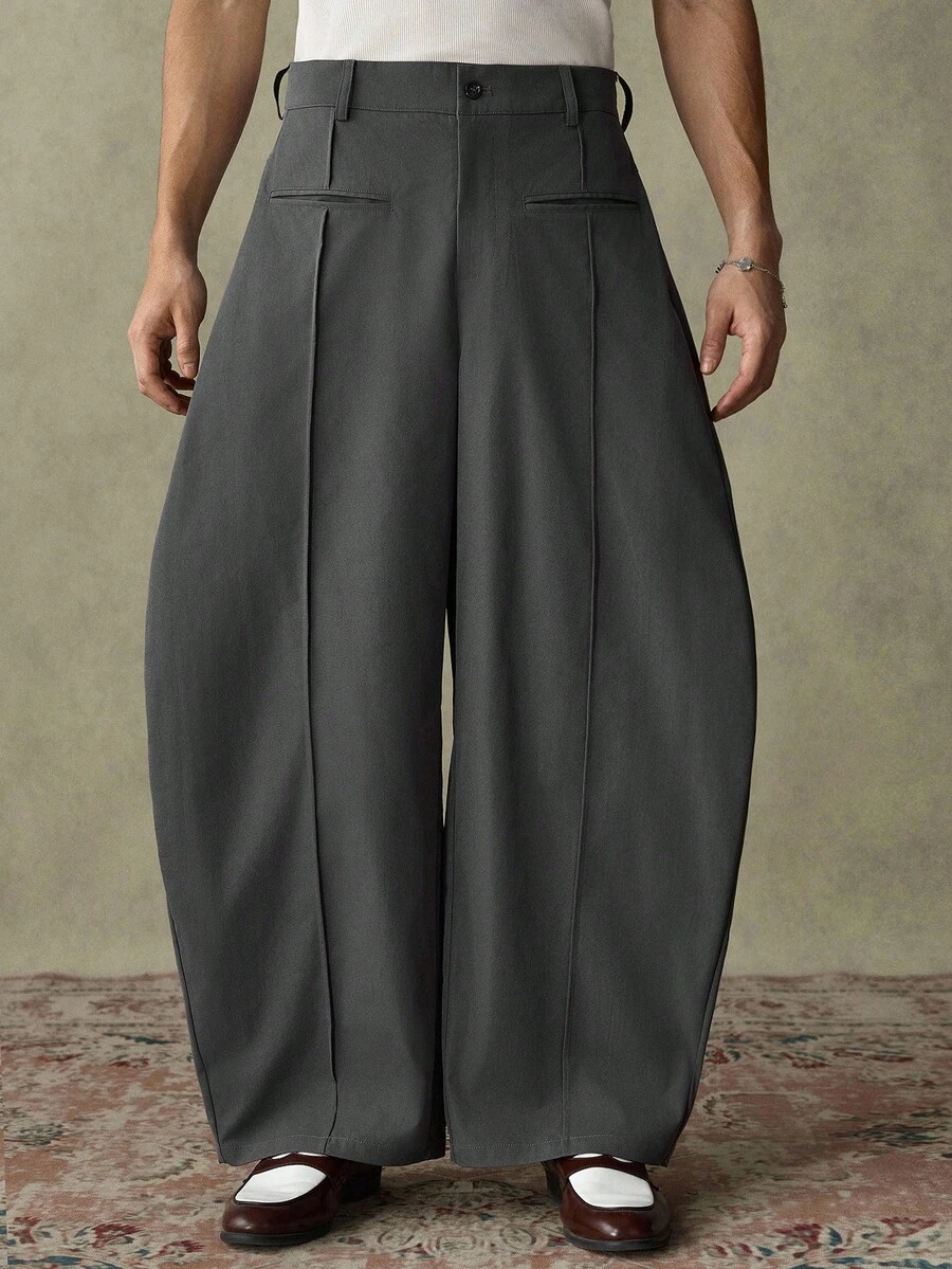 SWAVVY Men's Solid Color Front Seam Casual Loose Fit Pants Men Wide Leg Pants Oversized Pants Wide Leg Pants Grey Pants Loose Pants - Grey - View 1