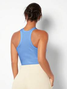 SHEIN BASICS Women's Crew Neck Solid Color Casual Ribbed Fitted Tank Top