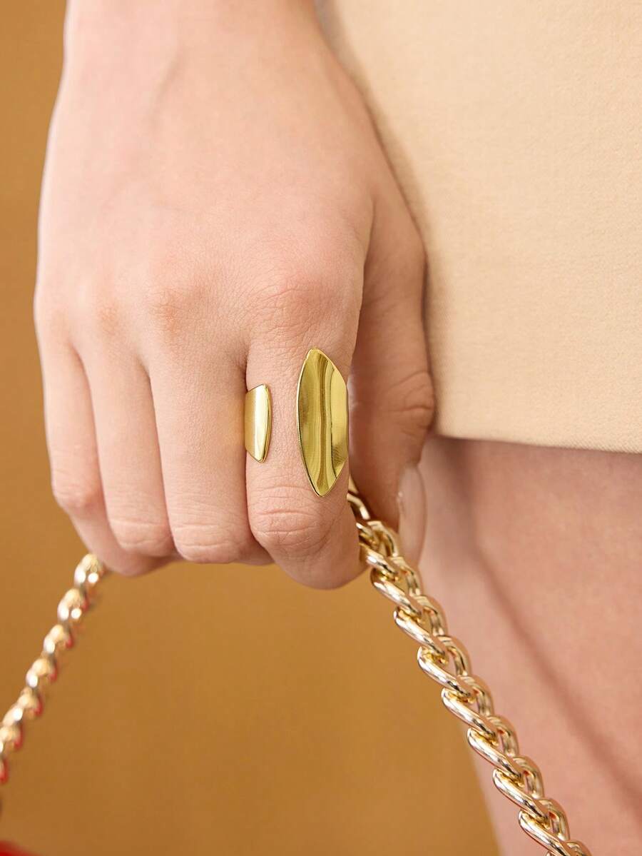 MOTF PREMIUM 18K镀金不锈钢几何极简戒指 - 金色 - 查看 1