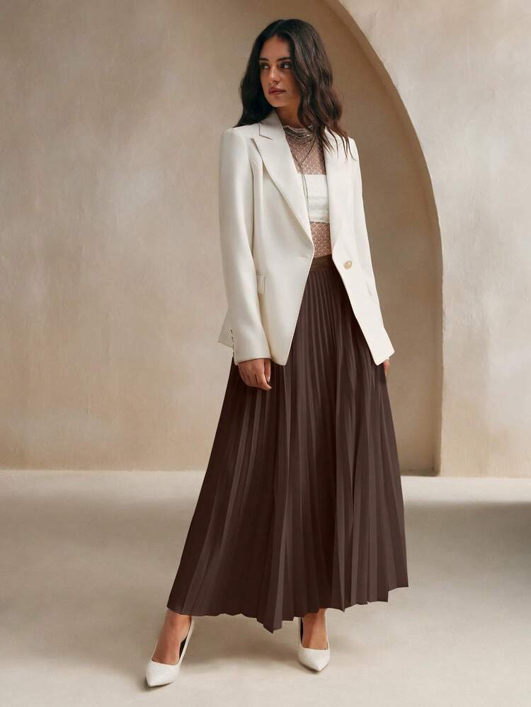 Petite Women's Casual Pleated A-Line Skirt, Versatile For Daily Commute, Spring/Summer