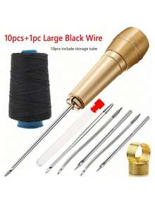 皮革缝纫套装，含DIY铜柄锥子，适用于皮革、帆布、帐篷和鞋子的修补（针和盒子颜色随机） - 彩色 - 查看 3